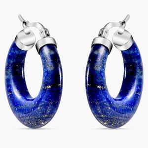 Lapis Hoop Earrings with .925 Silver Clasp